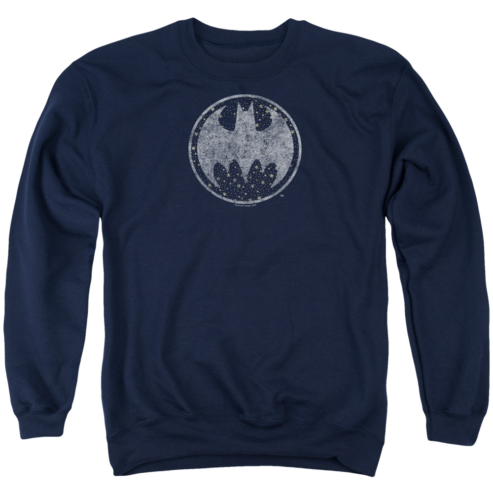 Batman & Starry Night Shield Long Sleeve Adult Crewneck Sweatshirt, Navy - Medium
