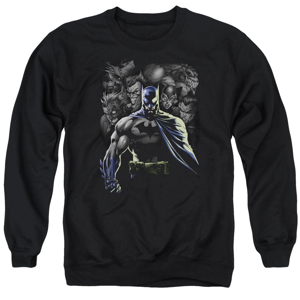 BM1890-AS-2 Batman & Villains Unleashed Long Sleeve Adult Crewneck Sweatshirt, Black - Medium