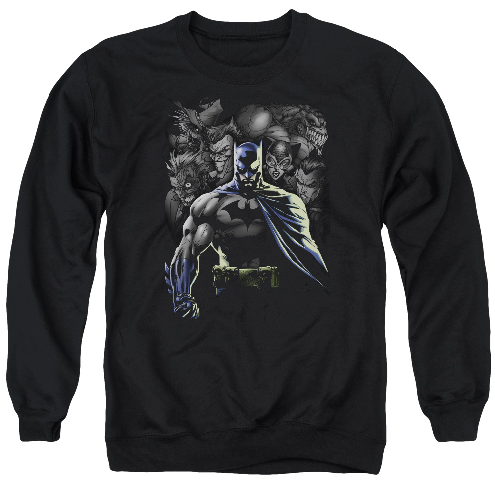 BM1890-AS-5 Batman & Villains Unleashed Long Sleeve Adult Crewneck Sweatshirt, Black - 2X