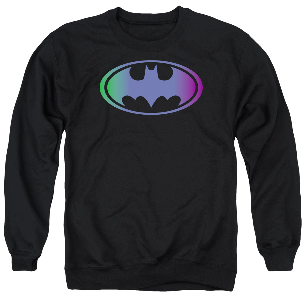 Batman & Gradient Bat Logo Long Sleeve Adult Crewneck Sweatshirt, Black - Small