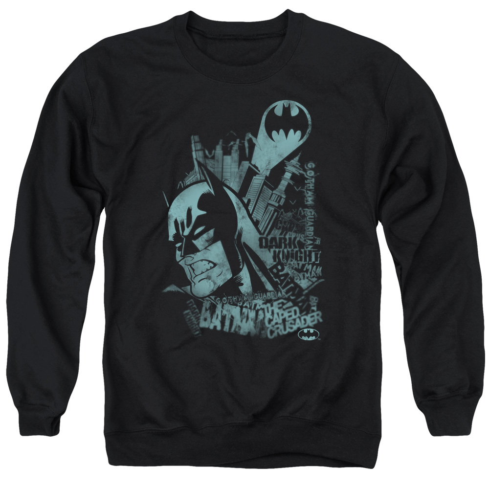 BM1939-AS-5 Batman & Gritted Teeth Long Sleeve Adult Crewneck Sweatshirt, Black - 2X