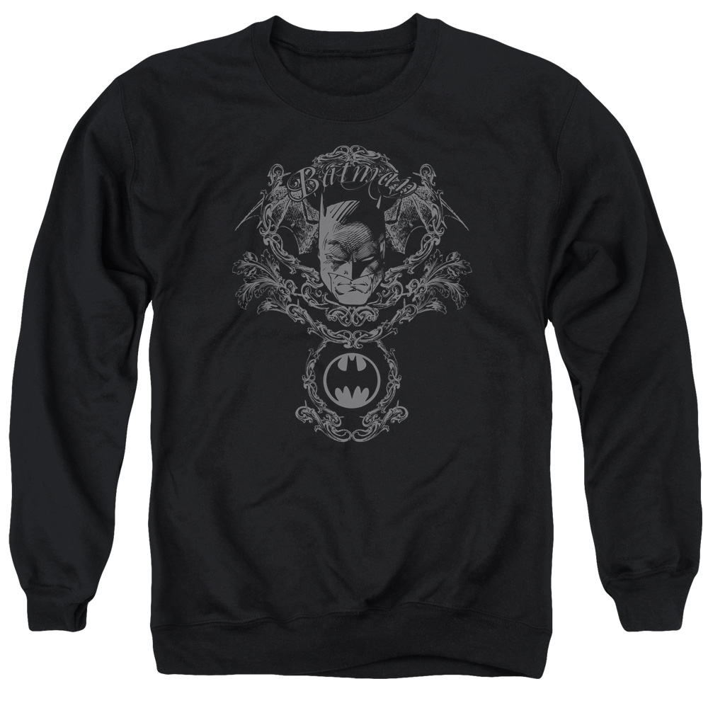 Batman & Dark Knight Heraldry Long Sleeve Adult Crewneck Sweatshirt, Black - Extra Large