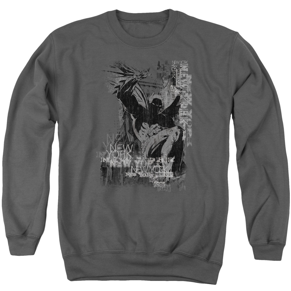 BM1954-AS-1 Batman & The Knight Life Long Sleeve Adult Crewneck Sweatshirt, Charcoal - Small