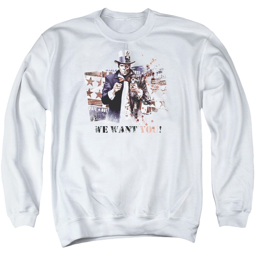 BM1981-AS-5 Arkham City & We Want You Long Sleeve Adult Crewneck Sweatshirt, White - 2X