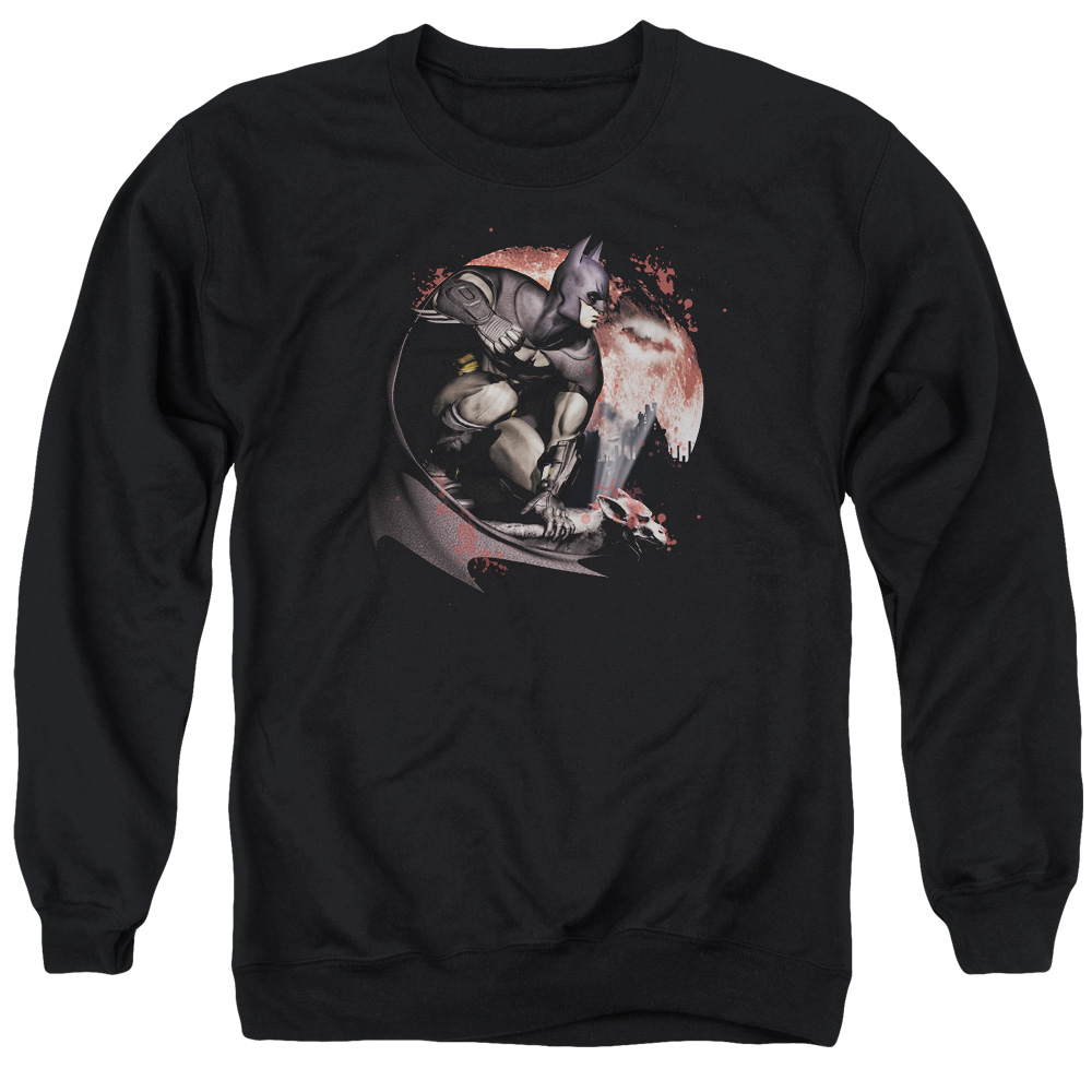 BM1996-AS-5 Arkham City & Blood Moon Long Sleeve Adult Crewneck Sweatshirt, Black - 2X