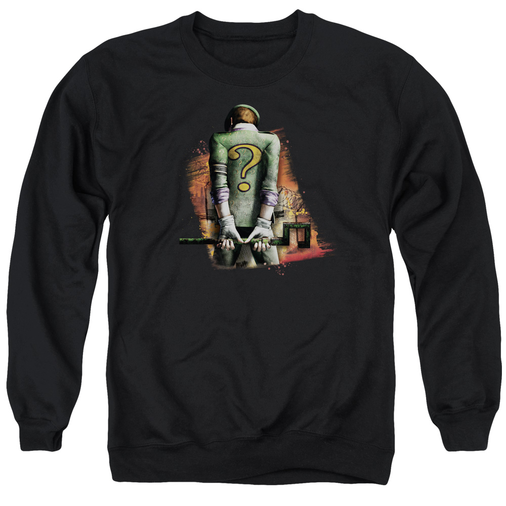BM2006-AS-4 Arkham City & Riddler Convicted Long Sleeve Adult Crewneck Sweatshirt, Black - Extra Large