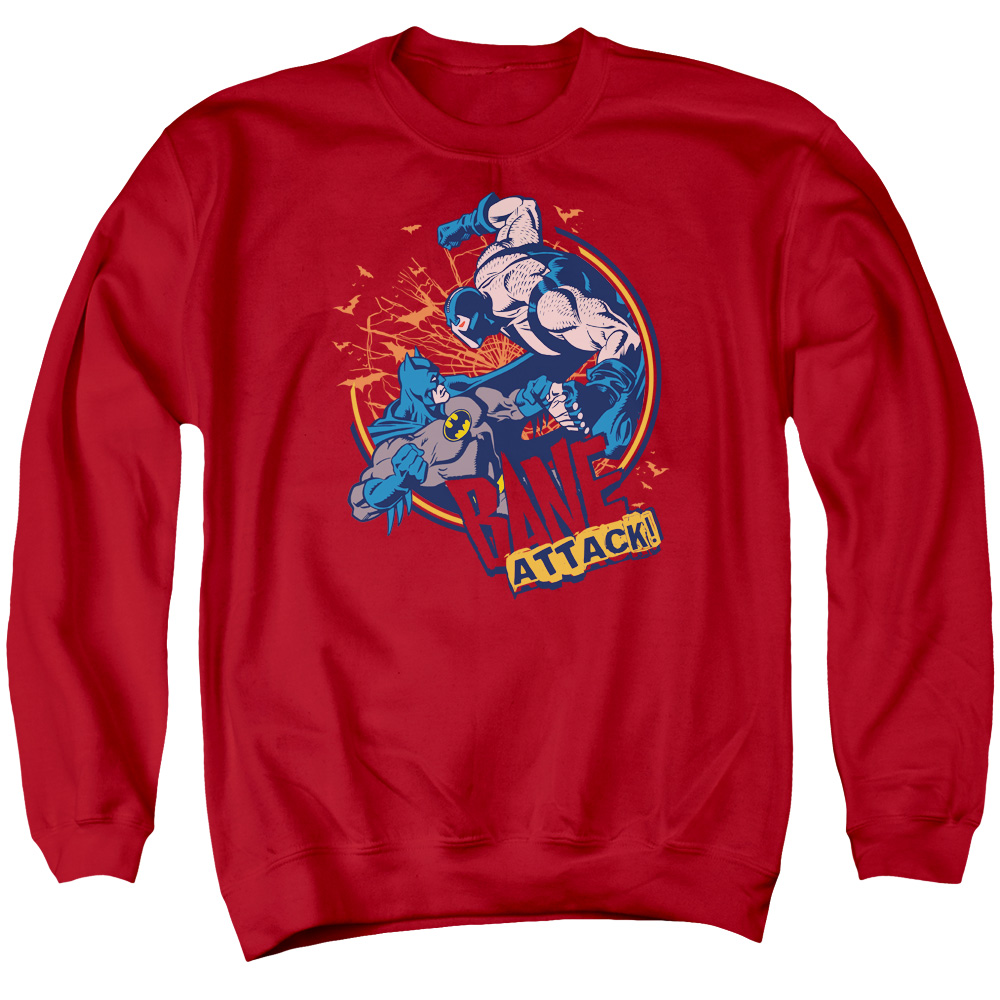 BM2075-AS-2 Batman & Bane Attack Long Sleeve Adult Crewneck Sweatshirt, Red - Medium