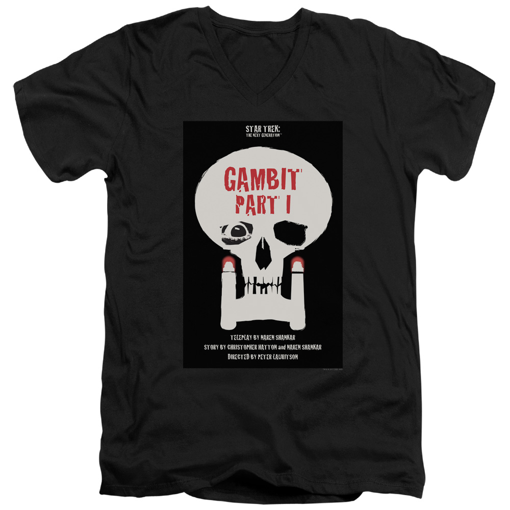 CBS2171B-AV-4 Star Trek & TNG Season 7 Episode 4 Short Sleeve Cotton Adult Slim Fit V-Neck 30-1 T-Shirt, Black - Extra Large