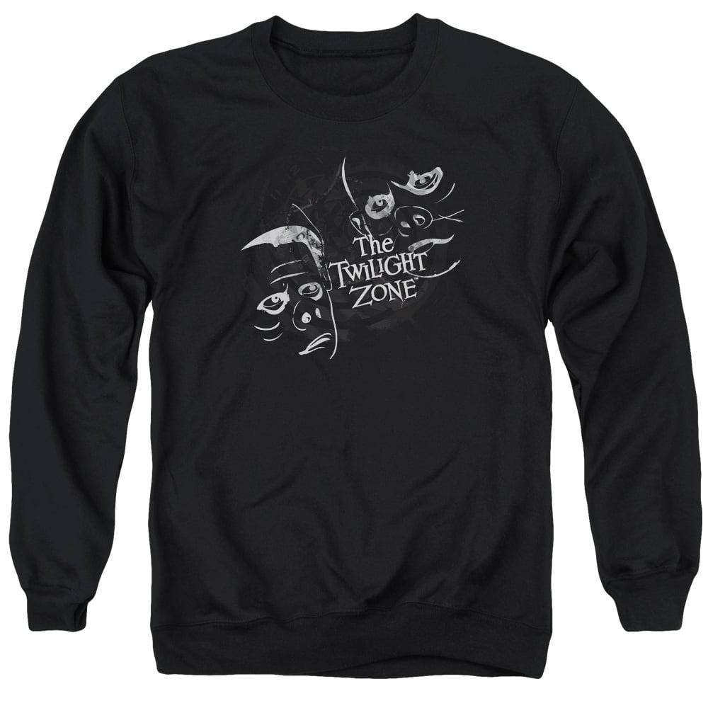 Twilight Zone & Strange Faces Long Sleeve Adult Crewneck Sweatshirt, Black - Medium