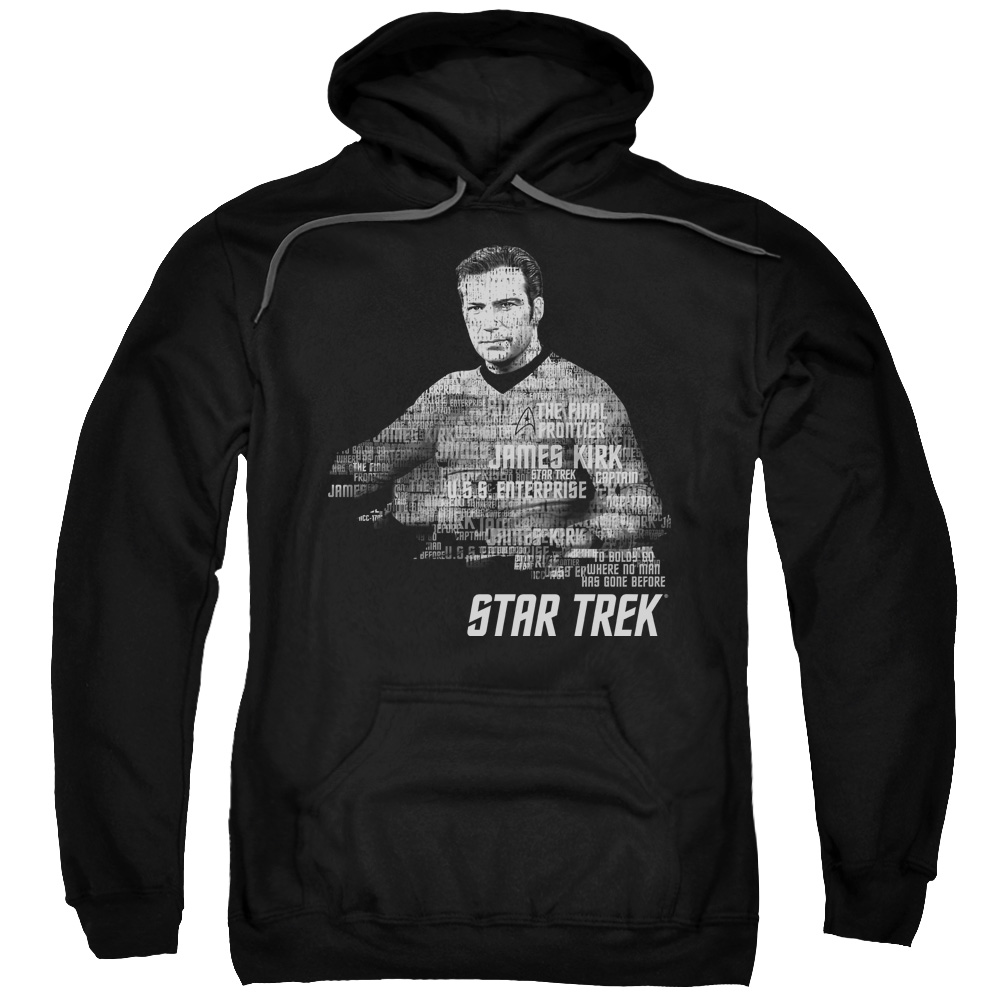 CBS1121B-AFTH-7 Star Trek & Kirk Words Adult Pull-Over Hoodie, Black - 4X -  Trevco