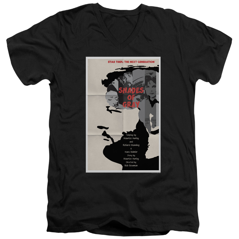 CBS2064B-AV-4 Star Trek & TNG Season 2 Episode 22 Short Sleeve Cotton Adult Slim Fit V-Neck 30-1 T-Shirt, Black - Extra Large