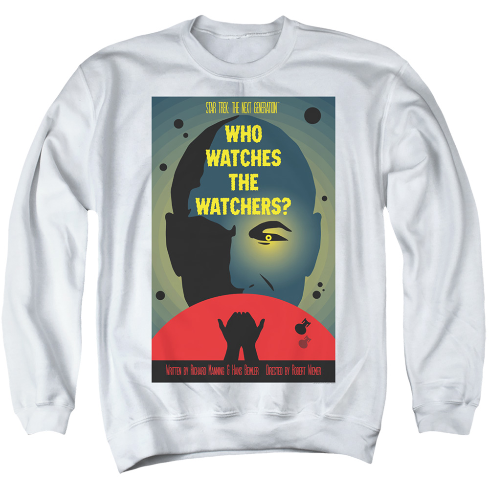 CBS2068-AS-2 Star Trek & TNG Season 3 Episode 4 Long Sleeve Adult Crewneck Sweatshirt, White - Medium