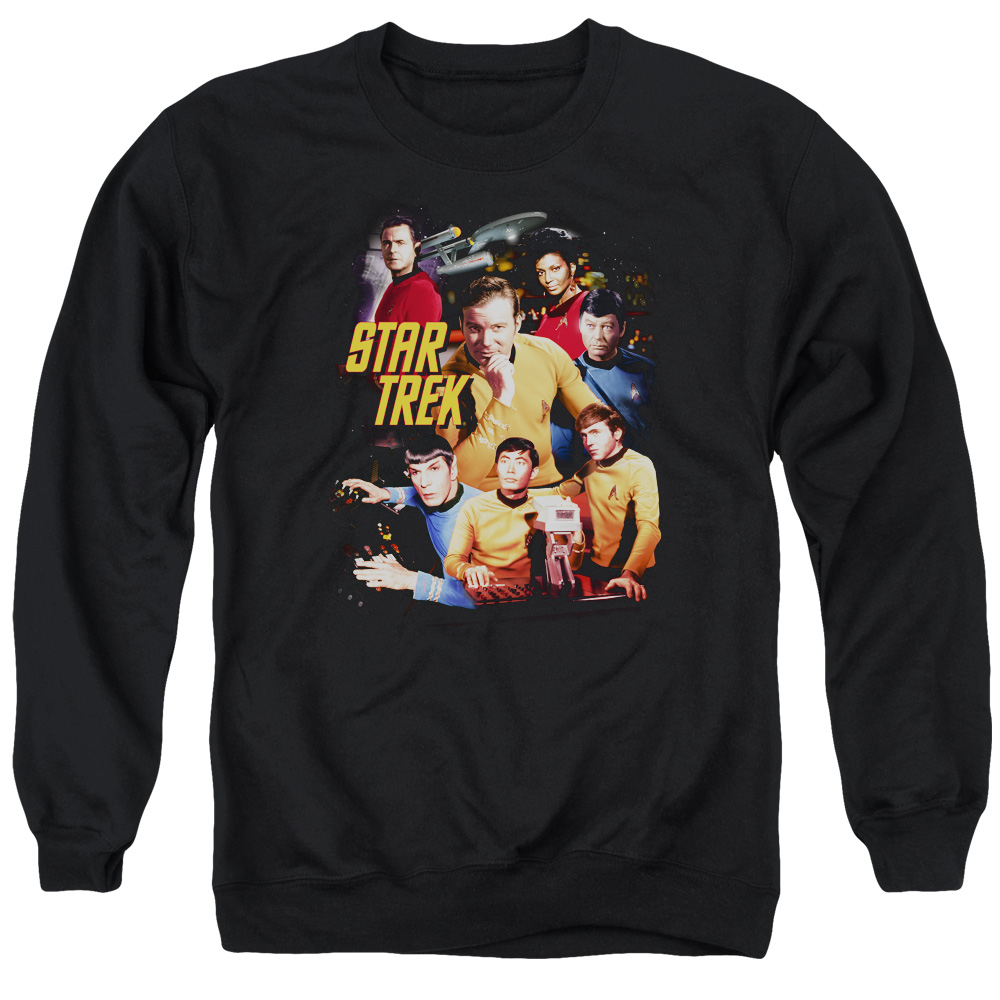 Star Trek & At the Controls Long Sleeve Adult Crewneck Sweatshirt, Black - 3X