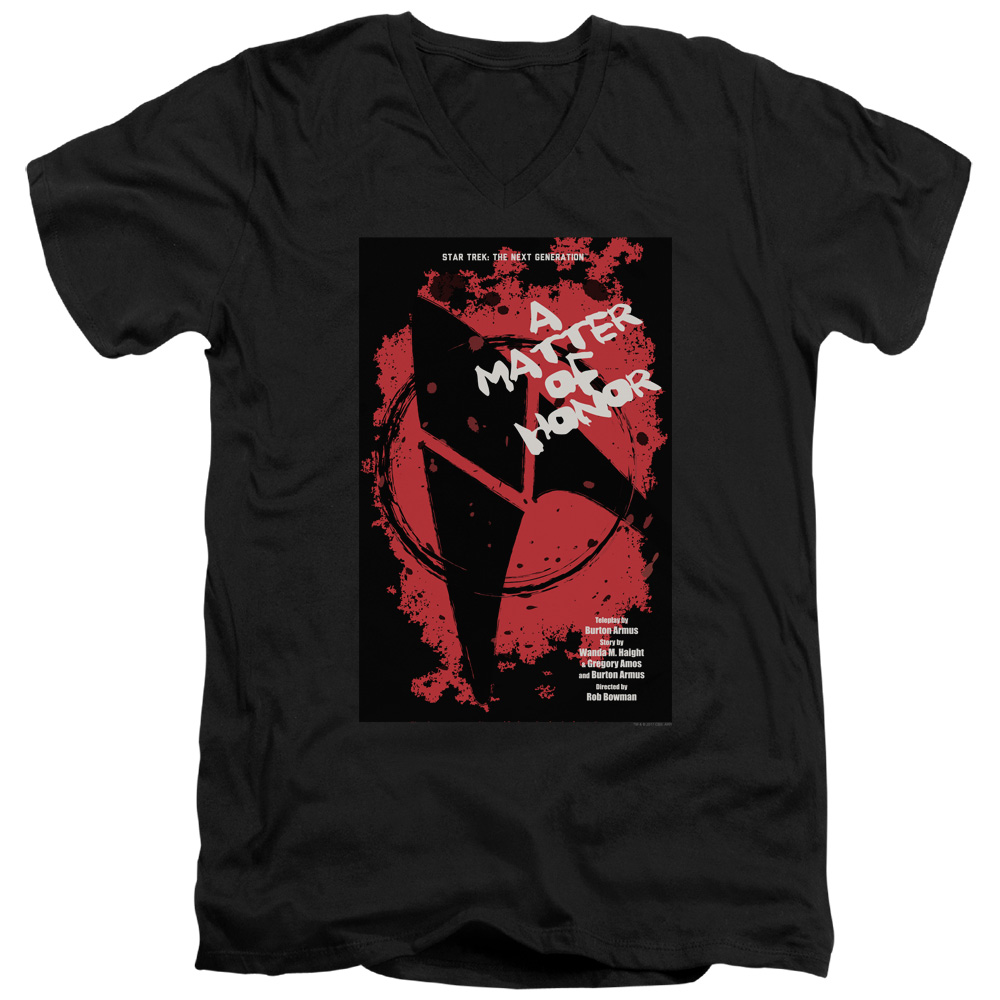 CBS2050B-AV-3 Star Trek & TNG Season 2 Episode 8 Short Sleeve Cotton Adult Slim Fit V-Neck 30-1 T-Shirt, Black - Large