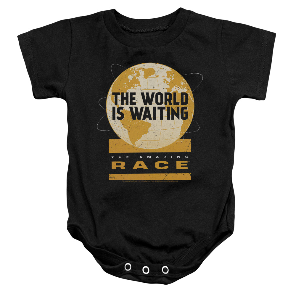 CBS1602-SS-2 Amazing Race & Waiting World Infant Cotton Snapsuit, Black - Medium - 12 Months