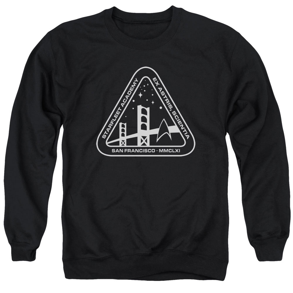 CBS856-AS-3 Star Trek & White Academy Logo Long Sleeve Adult Crewneck Sweatshirt, Black - Large