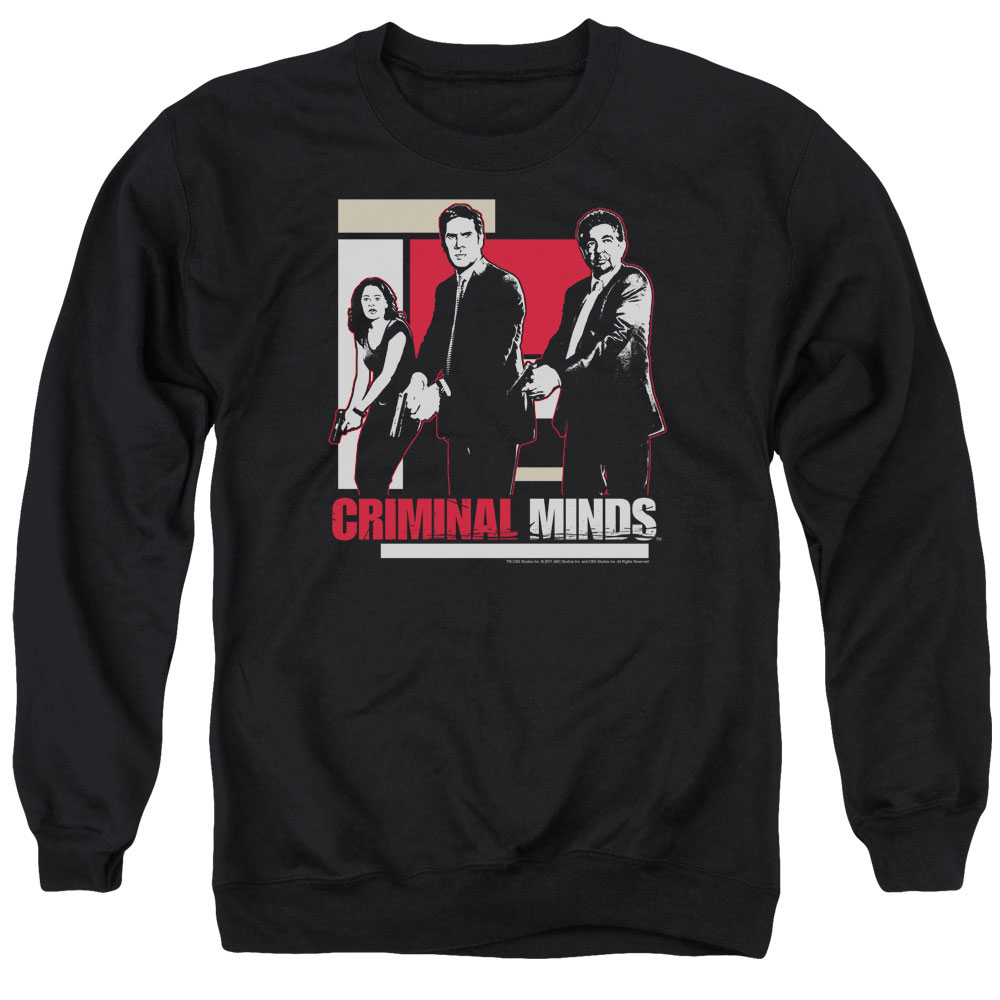 CBS879-AS-1 Criminal Minds & Guns Drawn Long Sleeve Adult Crewneck Sweatshirt, Black - Small