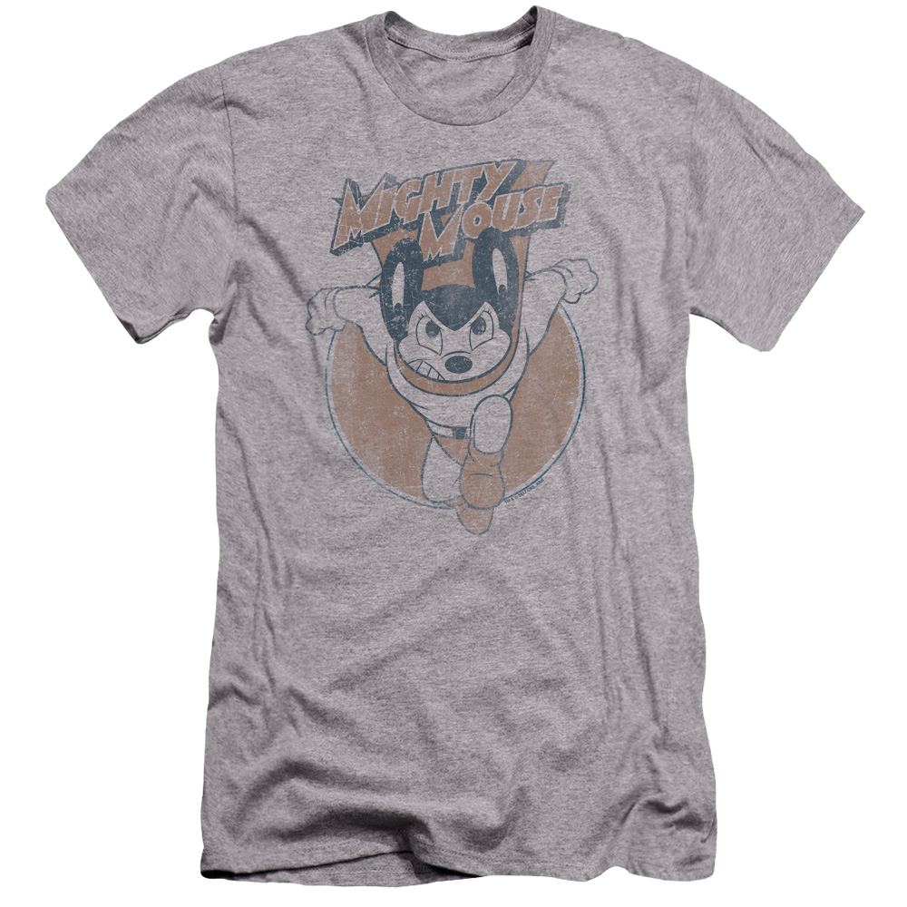 CBS935-PSF-3 Mighty Mouse & Flying with Purpose Adult Cotton Premium Canvas Brand Slim Fit 30-1 T-Shirt, Athletic Heather - Large