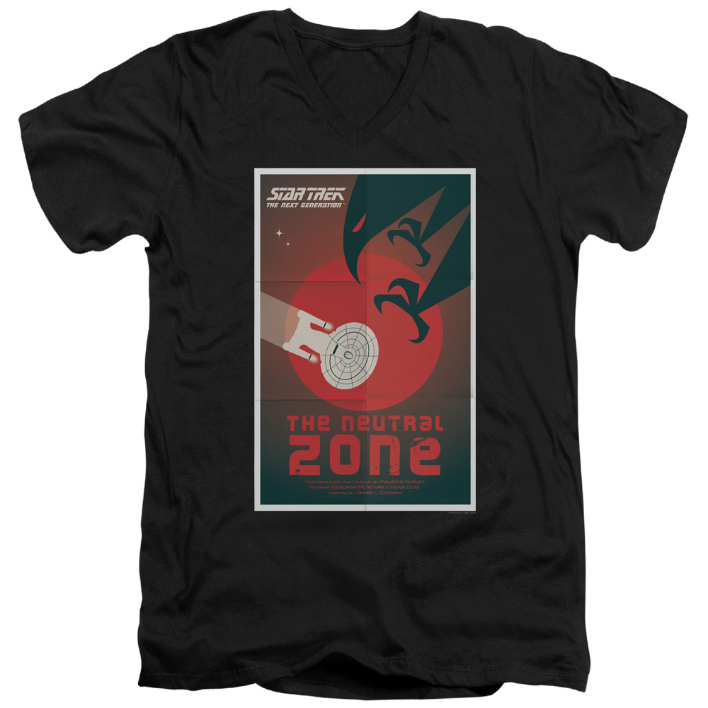 CBS2042B-AV-4 Star Trek & TNG Season 1 Episode 26 Short Sleeve Cotton Adult Slim Fit V-Neck 30-1 T-Shirt, Black - Extra Large