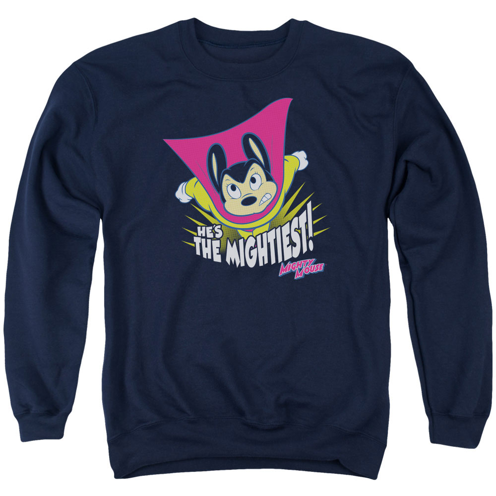 Mighty Mouse & The Mightiest Long Sleeve Adult Crewneck Sweatshirt, Navy - 2X
