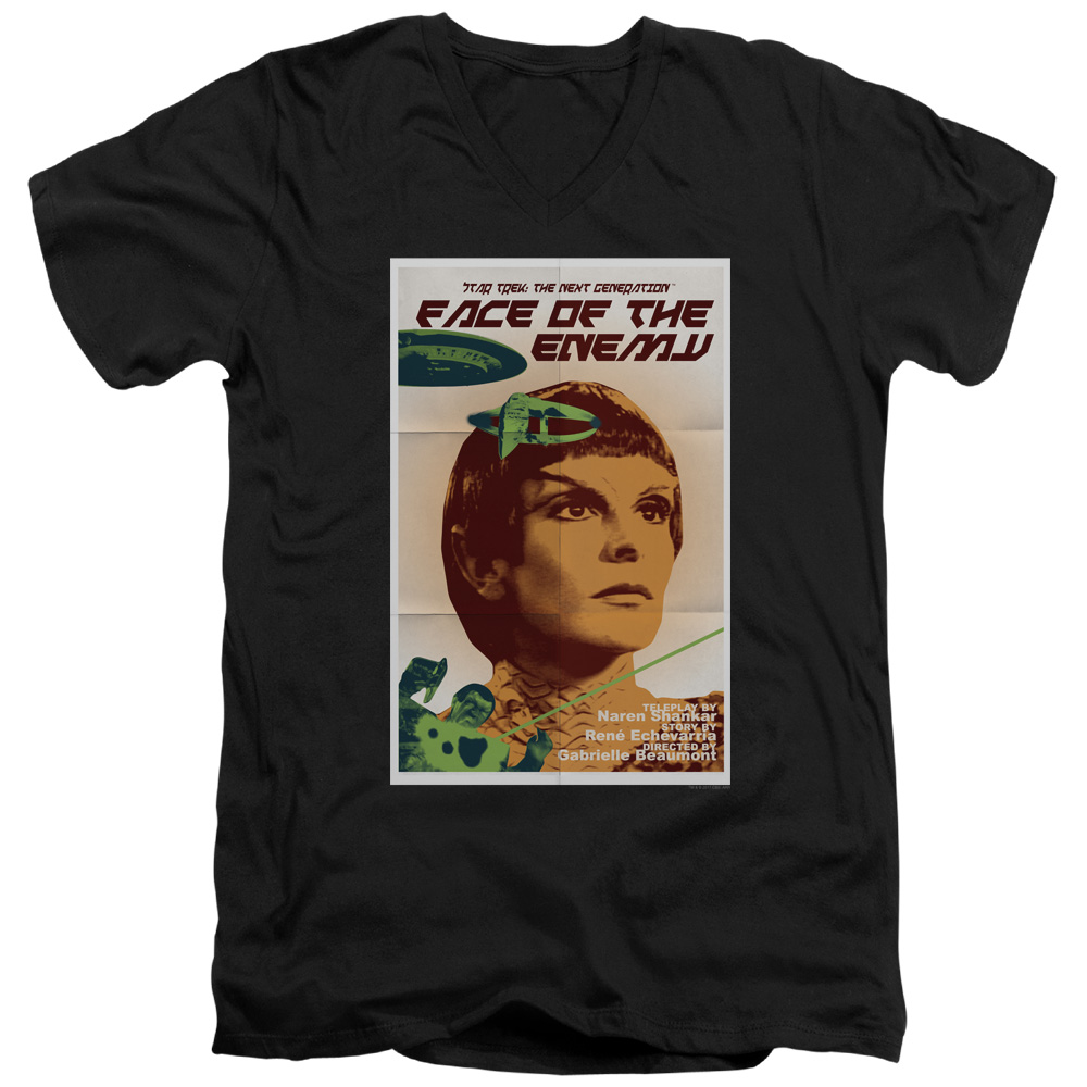 CBS2155B-AV-4 Star Trek & TNG Season 6 Episode 14 Short Sleeve Cotton Adult Slim Fit V-Neck 30-1 T-Shirt, Black - Extra Large