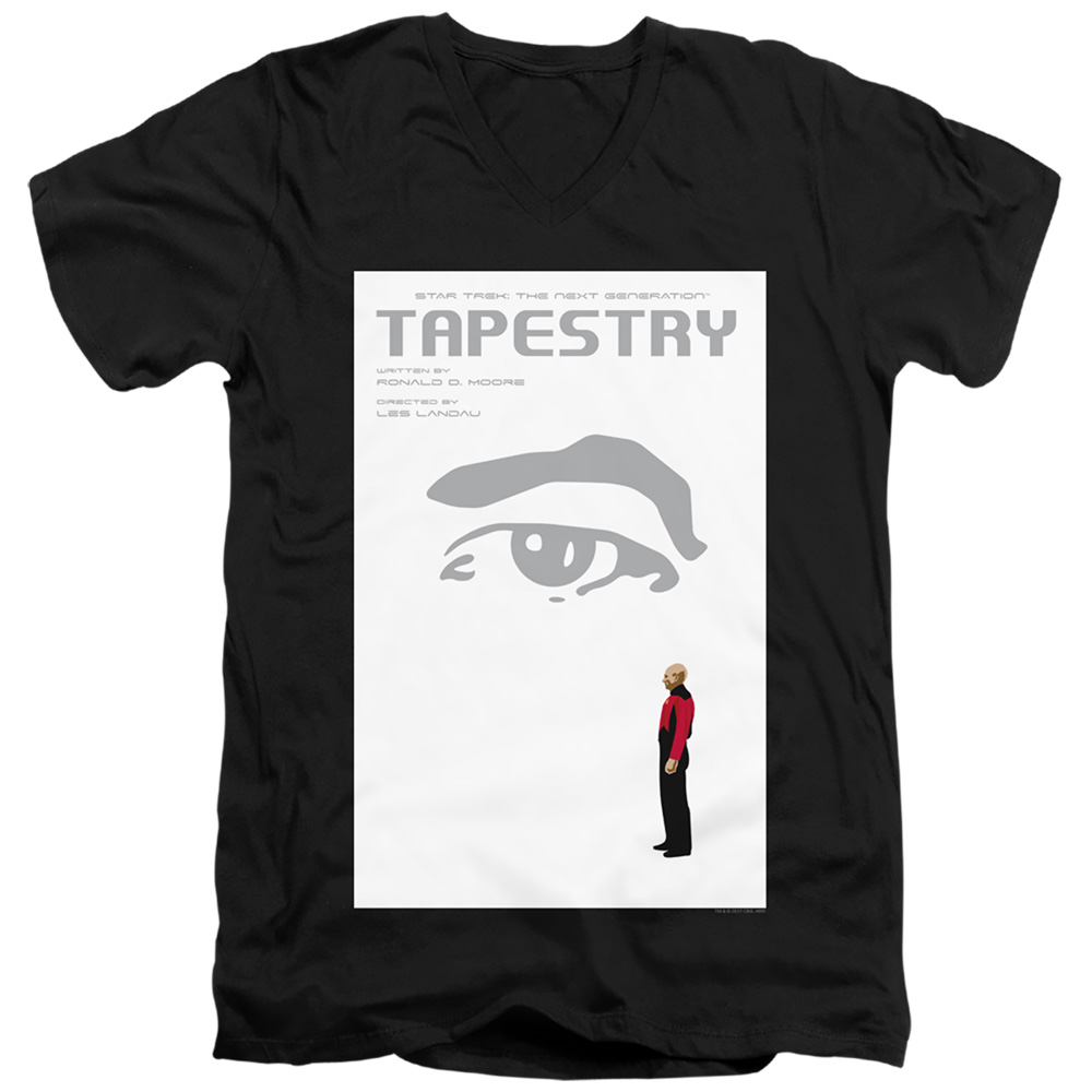 CBS2156B-AV-4 Star Trek & TNG Season 6 Episode 15 Short Sleeve Cotton Adult Slim Fit V-Neck 30-1 T-Shirt, Black - Extra Large