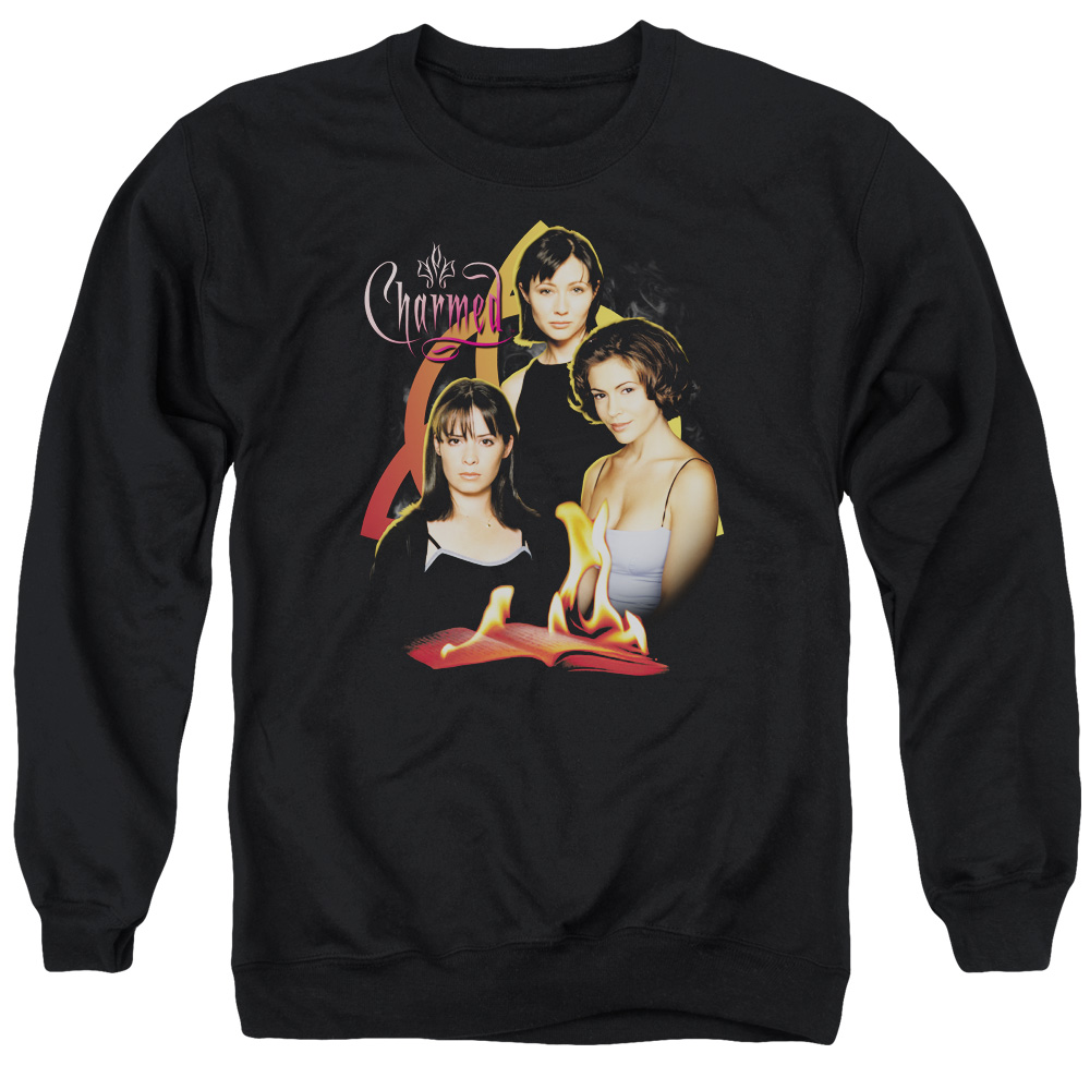 Charmed & Original Three Long Sleeve Adult Crewneck Sweatshirt, Black - Medium