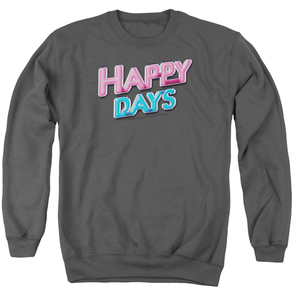 Happy Days & Happy Days Logo Long Sleeve Adult Crewneck Sweatshirt, Charcoal - 3X