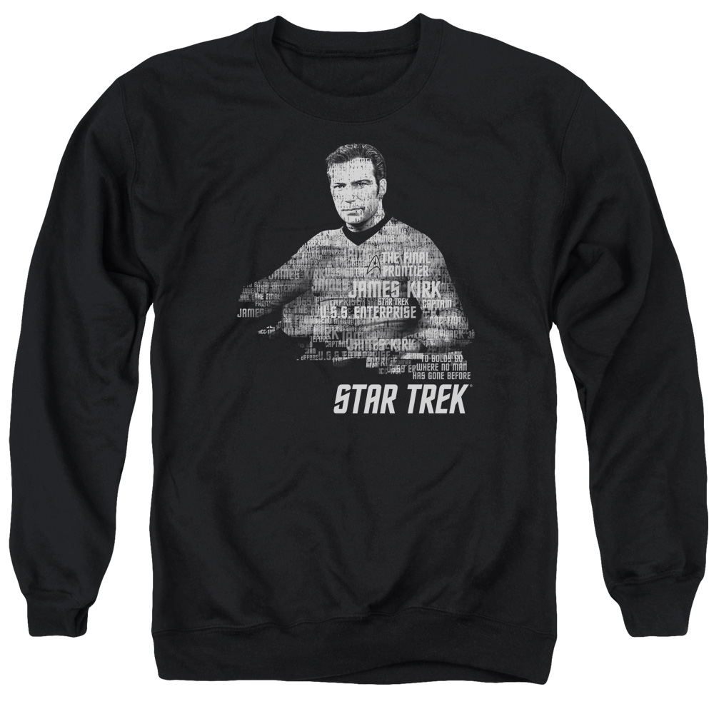 Star Trek & Kirk Words Long Sleeve Adult Crewneck Sweatshirt, Black - 2X