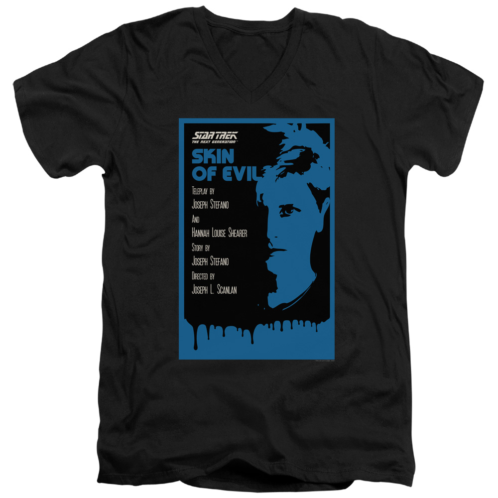 CBS2039B-AV-4 Star Trek & TNG Season 1 Episode 23 Short Sleeve Cotton Adult Slim Fit V-Neck 30-1 T-Shirt, Black - Extra Large