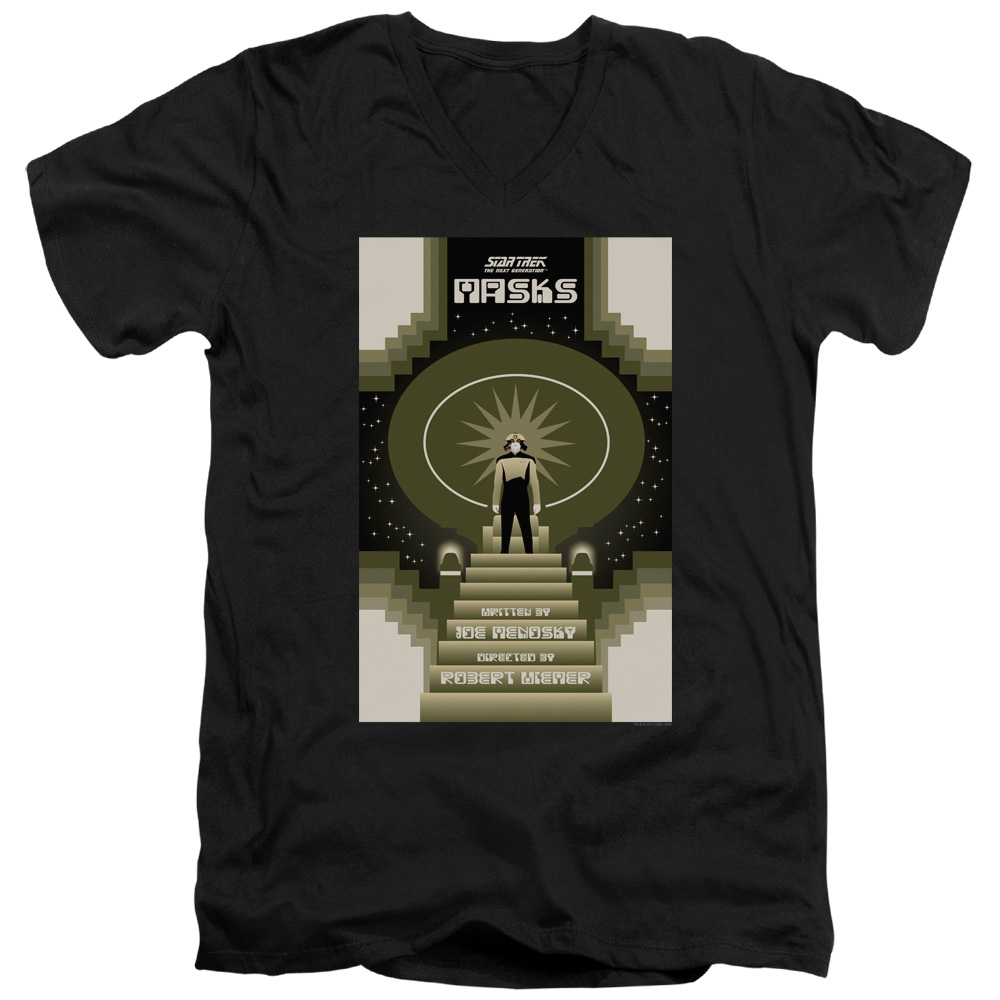 CBS2184B-AV-3 Star Trek & TNG Season 7 Episode 17 Short Sleeve Cotton Adult Slim Fit V-Neck 30-1 T-Shirt, Black - Large