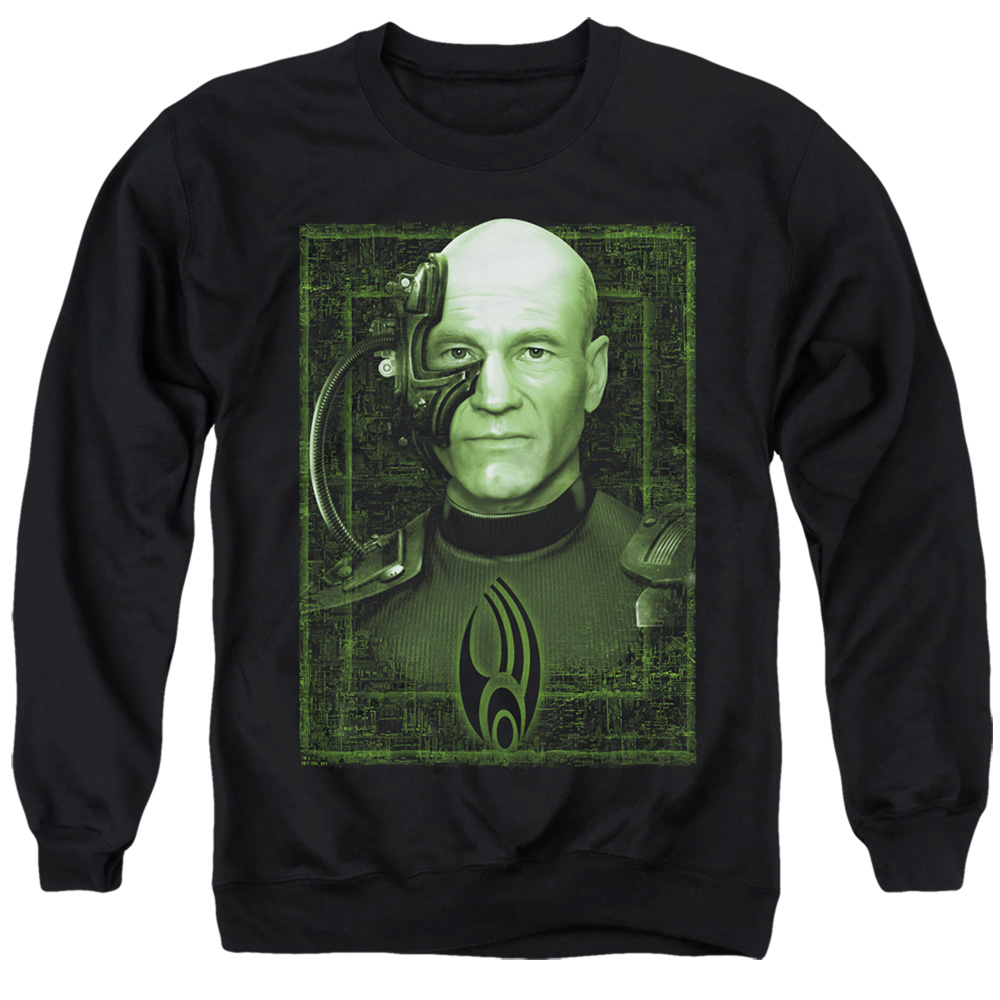Star Trek & Locutus of Borg Long Sleeve Adult Crewneck Sweatshirt, Black - Extra Large
