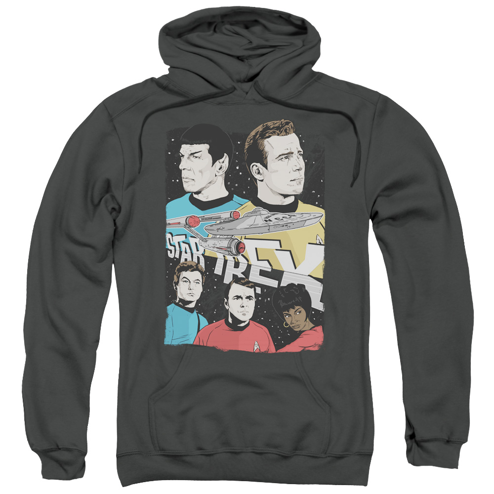 CBS1883-AFTH-1 Star Trek & Illustrated Crew Adult Pull-Over Hoodie, Charcoal - Small