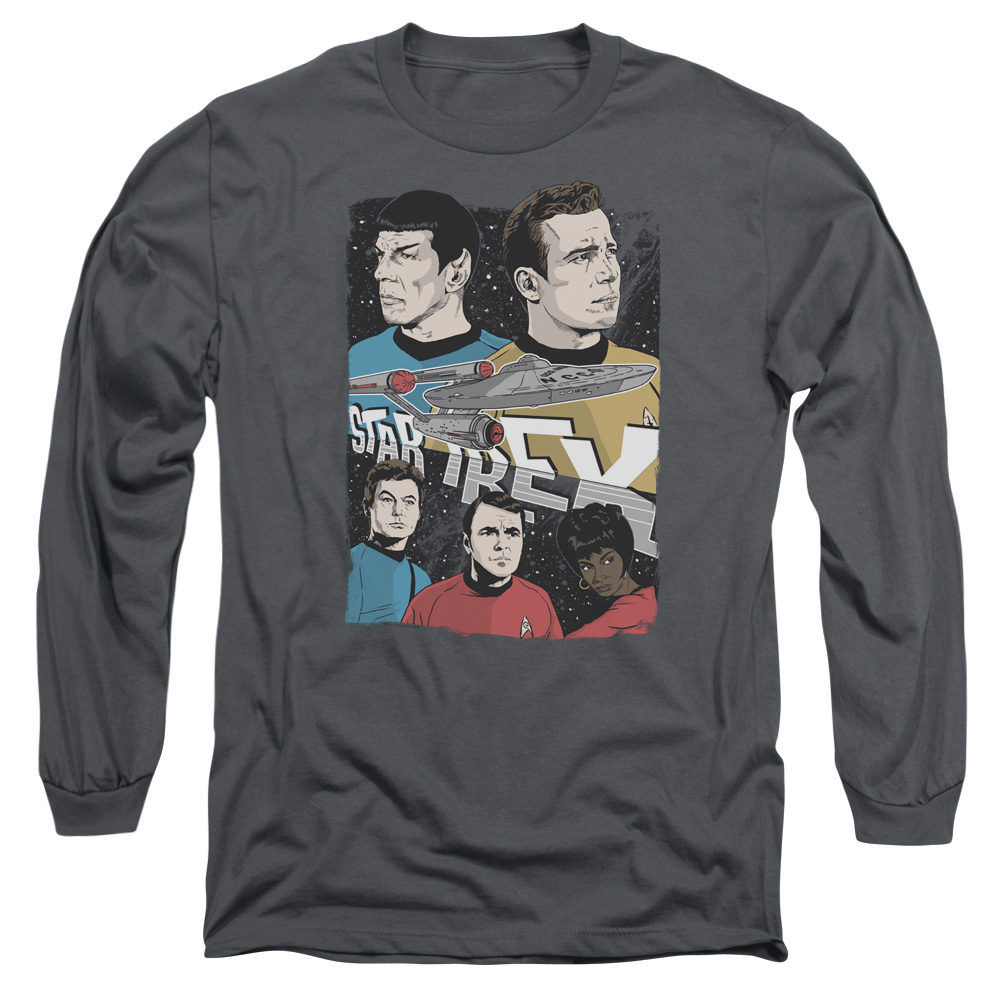 CBS1883-AL-3 Star Trek & Illustrated Crew Long Sleeve Cotton Adult 18-1 T-Shirt, Charcoal - Large