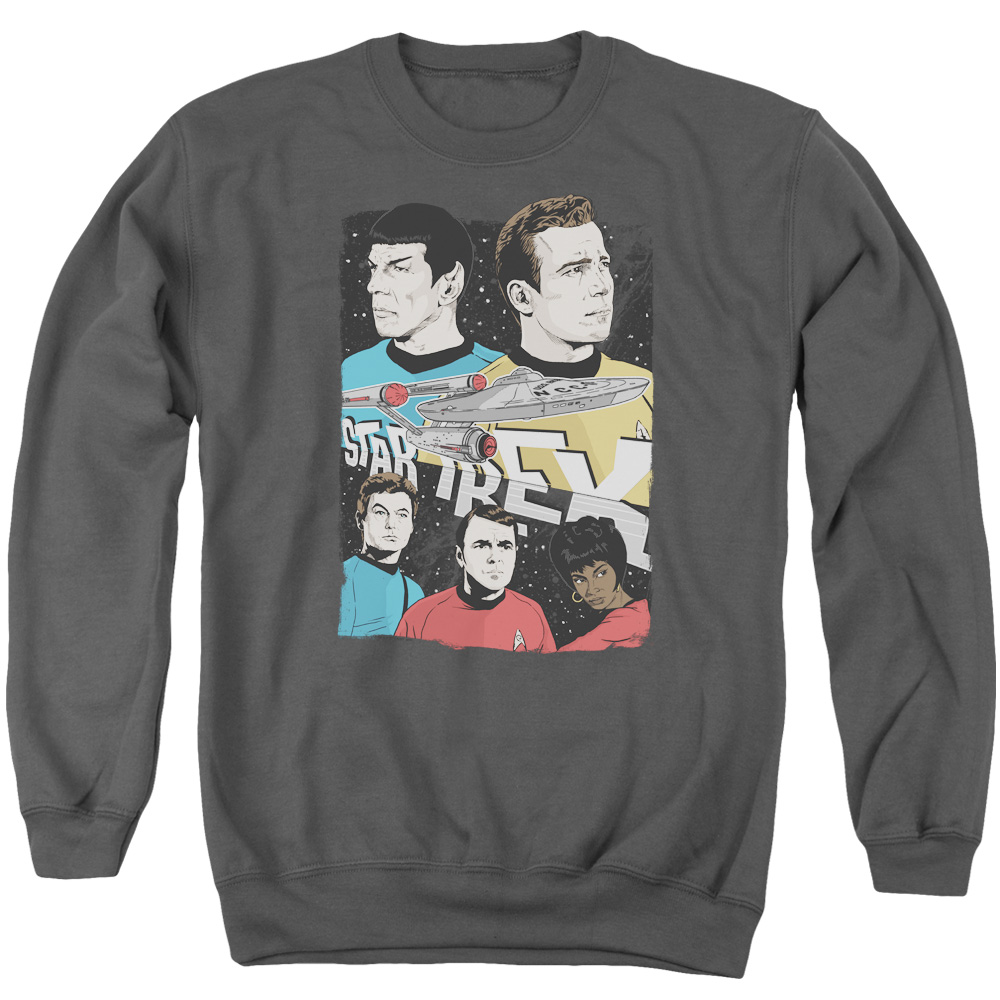 CBS1883-AS-5 Star Trek & Illustrated Crew Long Sleeve Adult Crewneck Sweatshirt, Charcoal - 2X