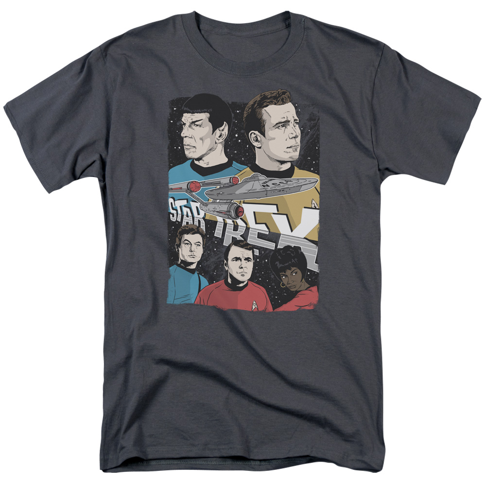 CBS1883-AT-5 Star Trek & Illustrated Crew Short Sleeve Cotton Adult Regular Fit 18-1 T-Shirt, Charcoal - 2X