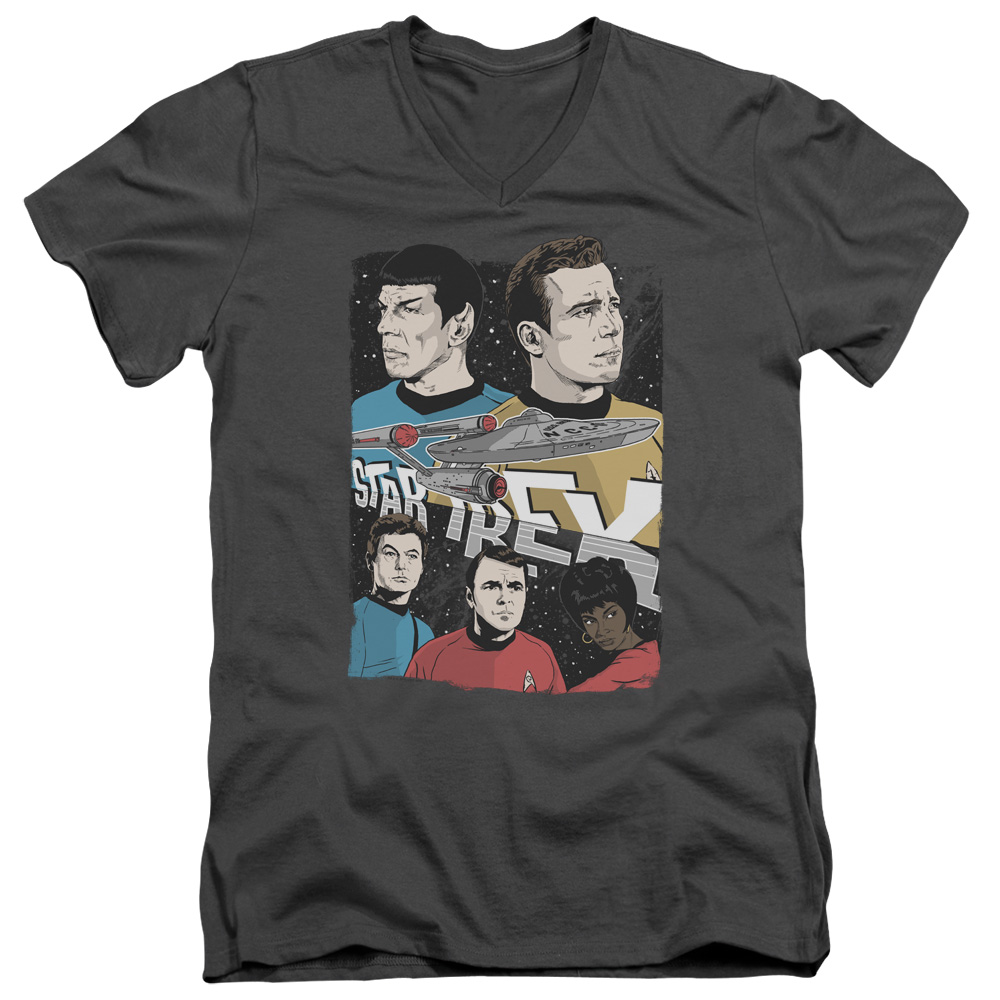 CBS1883-AV-3 Star Trek & Illustrated Crew Short Sleeve Cotton Adult Slim Fit V-Neck 30-1 T-Shirt, Charcoal - Large