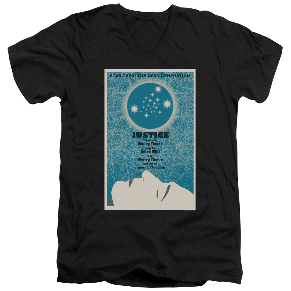 CBS2024B-AV-3 Star Trek & TNG Season 1 Episode 8 Short Sleeve Cotton Adult Slim Fit V-Neck 30-1 T-Shirt, Black - Large