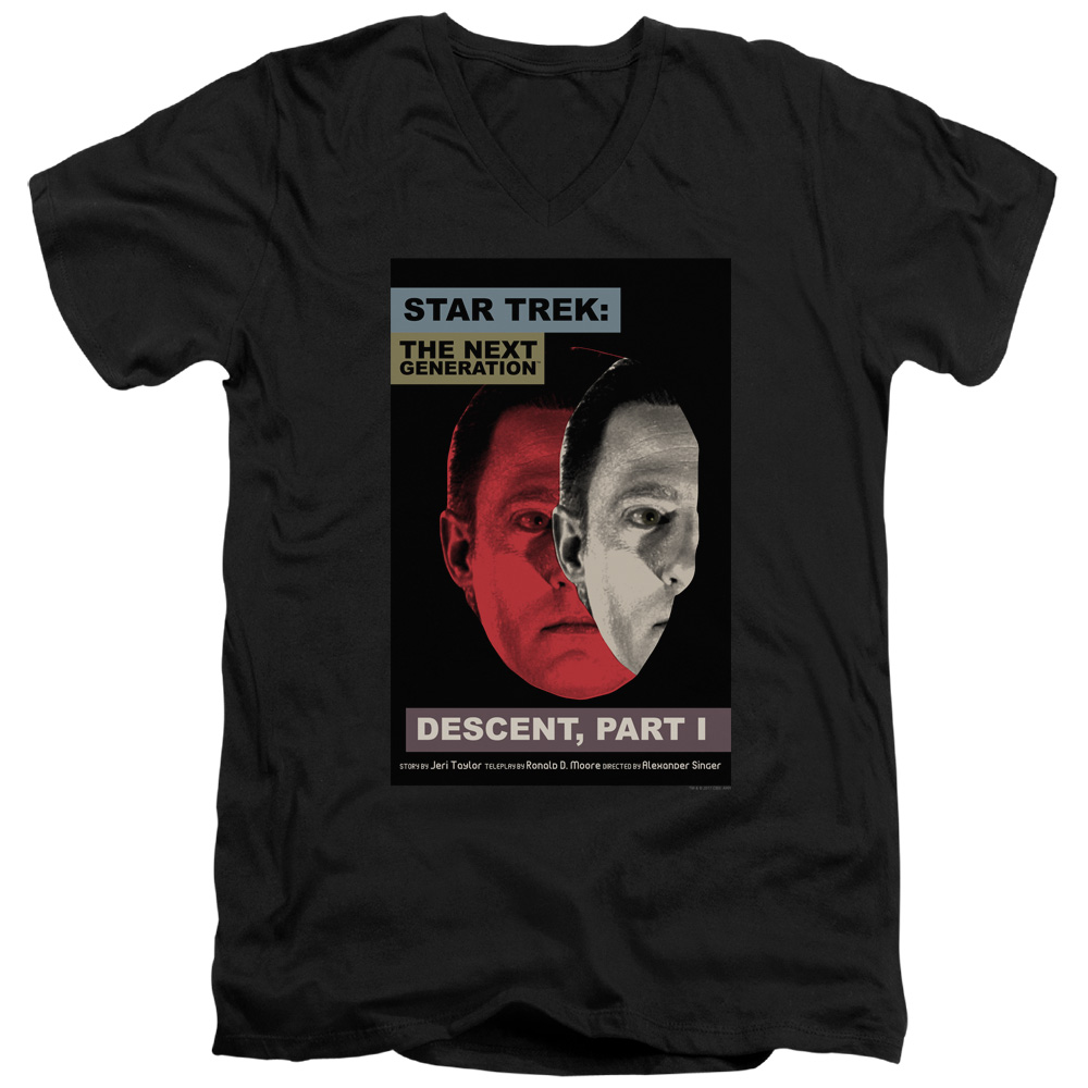 CBS2167B-AV-3 Star Trek & TNG Season 6 Episode 26 Short Sleeve Cotton Adult Slim Fit V-Neck 30-1 T-Shirt, Black - Large