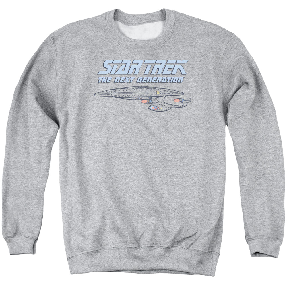 Star Trek & Distressed TNG Long Sleeve Adult Crewneck Sweatshirt, Athletic Heather - 2X