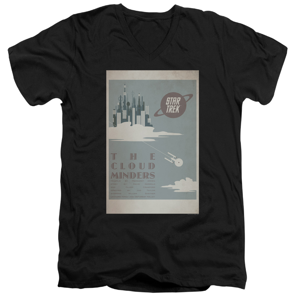 CBS2013B-AV-3 Star Trek & Tos Episode 76 Short Sleeve Cotton Adult Slim Fit V-Neck 30-1 T-Shirt, Black - Large