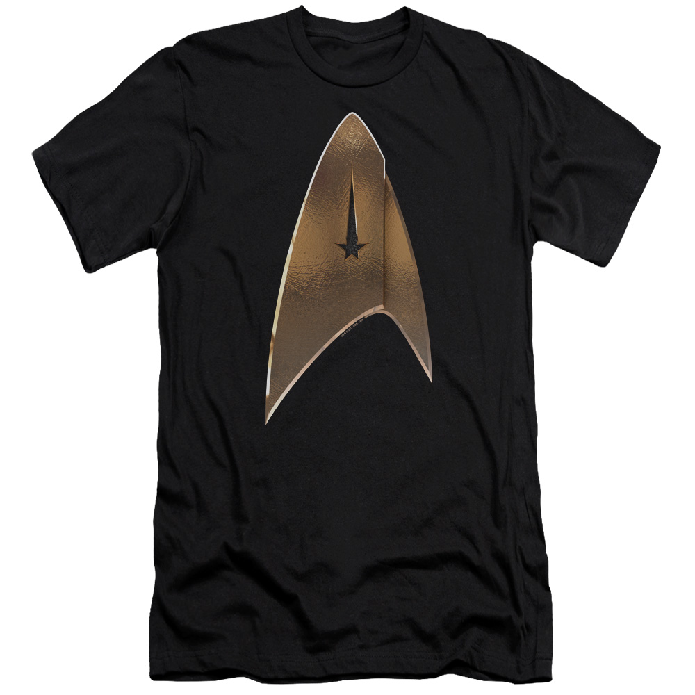Star Trek Discovery & Command Shield HBO Short Sleeve Cotton Adult Premium Canvas Brand Slim Fit 30-1 T-Shirt, Black - Small
