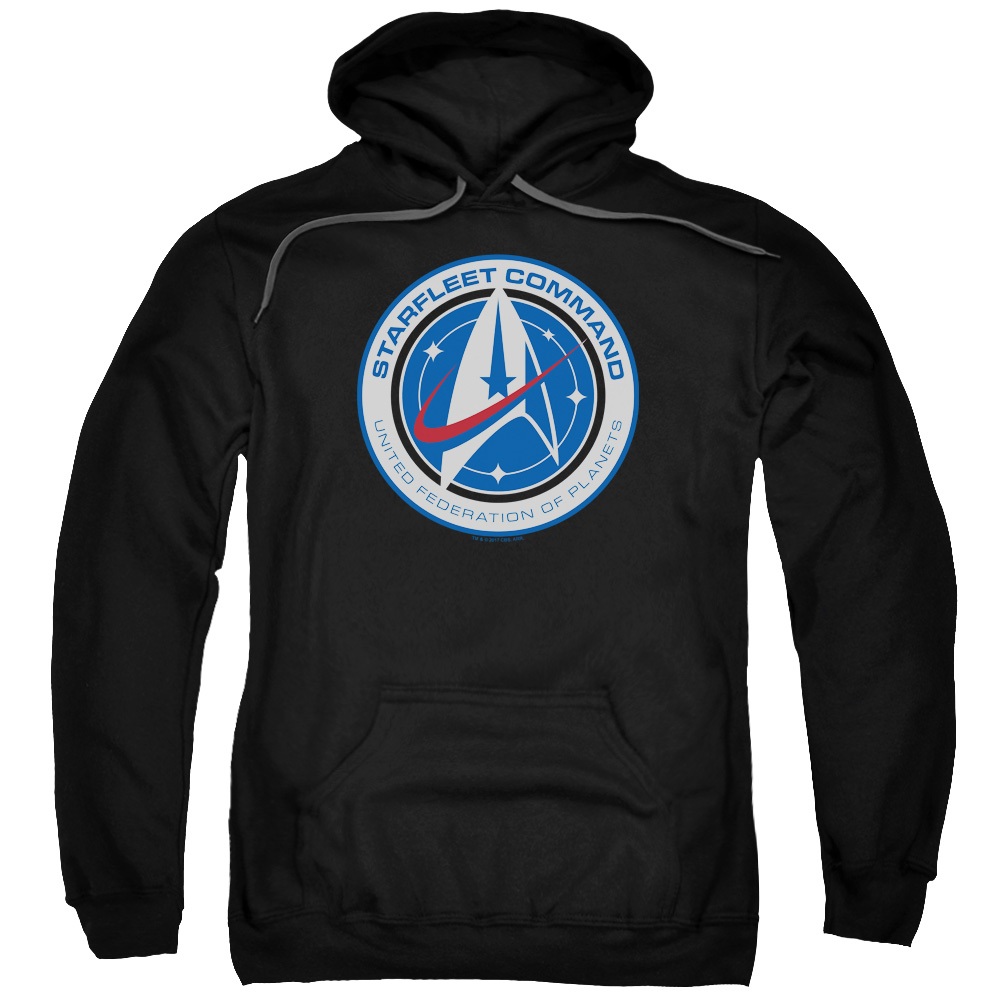 Star Trek Discovery & Starfleet Command Adult Pull-Over Hoodie, Black - Medium
