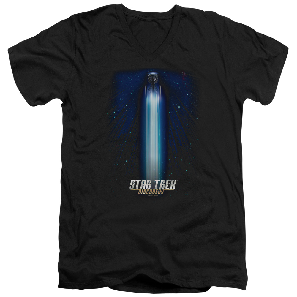 CBS2300-AV-4 Star Trek Discovery & Beams Short Sleeve Cotton Adult Slim Fit V-Neck 30-1 T-Shirt, Black - Extra Large
