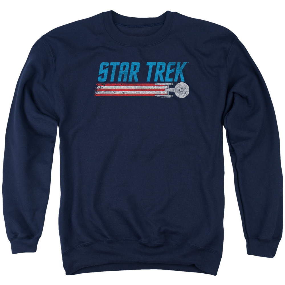 Star Trek & Americana Enterprise Long Sleeve Adult Crewneck Sweatshirt, Navy - Extra Large