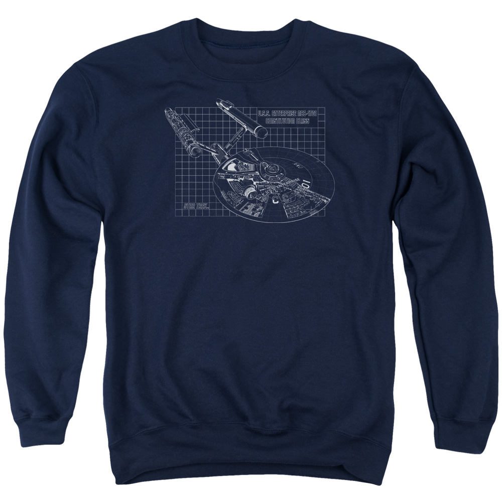 Star Trek & Enterprise Prints Long Sleeve Adult Crewneck Sweatshirt, Navy - Extra Large