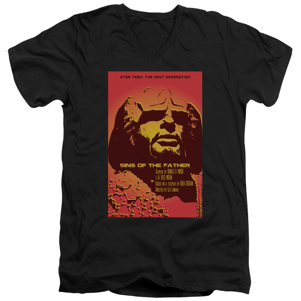 CBS2081B-AV-4 Star Trek & TNG Season 3 Episode 17 Short Sleeve Cotton Adult Slim Fit V-Neck 30-1 T-Shirt, Black - Extra Large