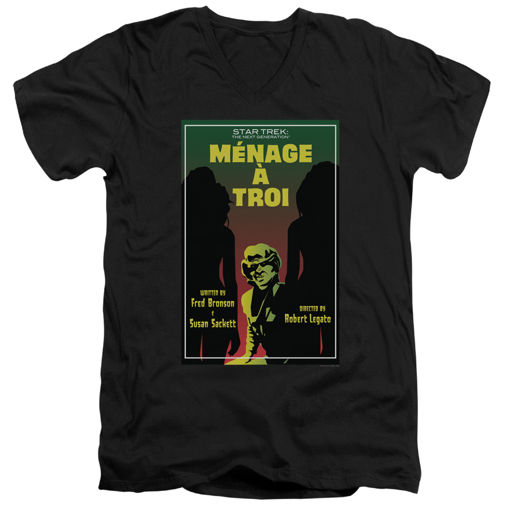 CBS2088B-AV-3 Star Trek & TNG Season 3 Episode 24 Short Sleeve Cotton Adult Slim Fit V-Neck 30-1 T-Shirt, Black - Large