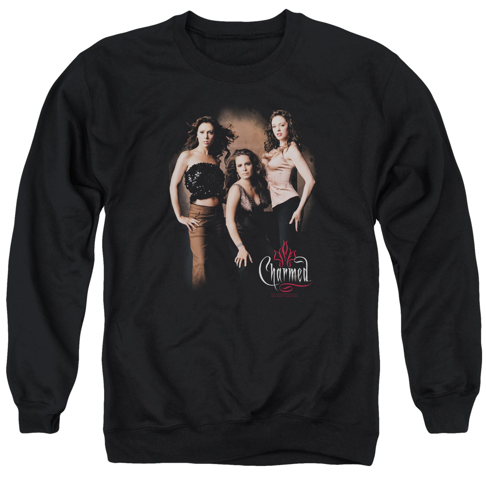 Charmed & Three Hot Witches Long Sleeve Adult Crewneck Sweatshirt, Black - 2X