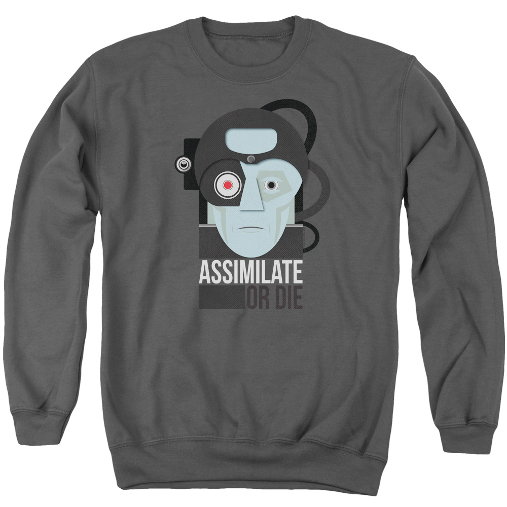 CBS1885-AS-6 Star Trek & Assismilate or Die Long Sleeve Adult Crewneck Sweatshirt, Charcoal - 3X
